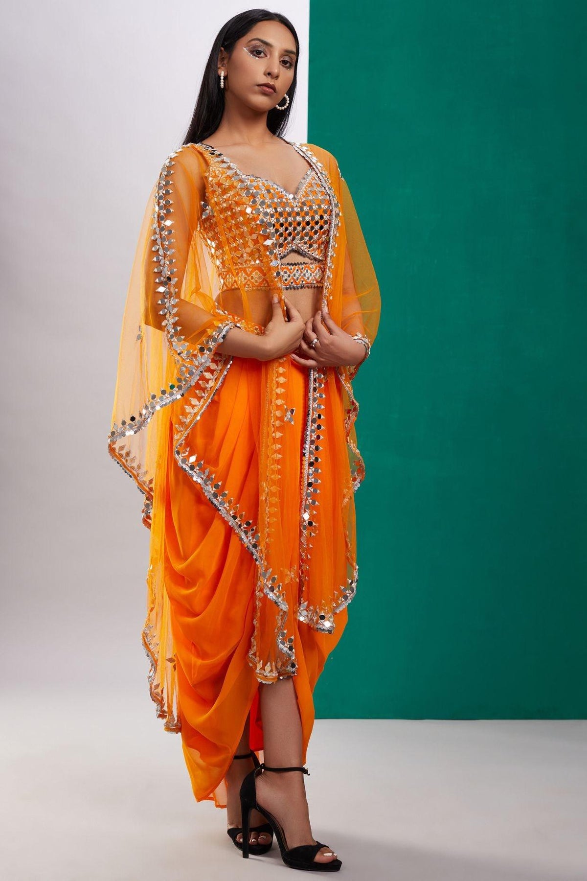 Orange Mirror Cape Set - Preeti s kapoor