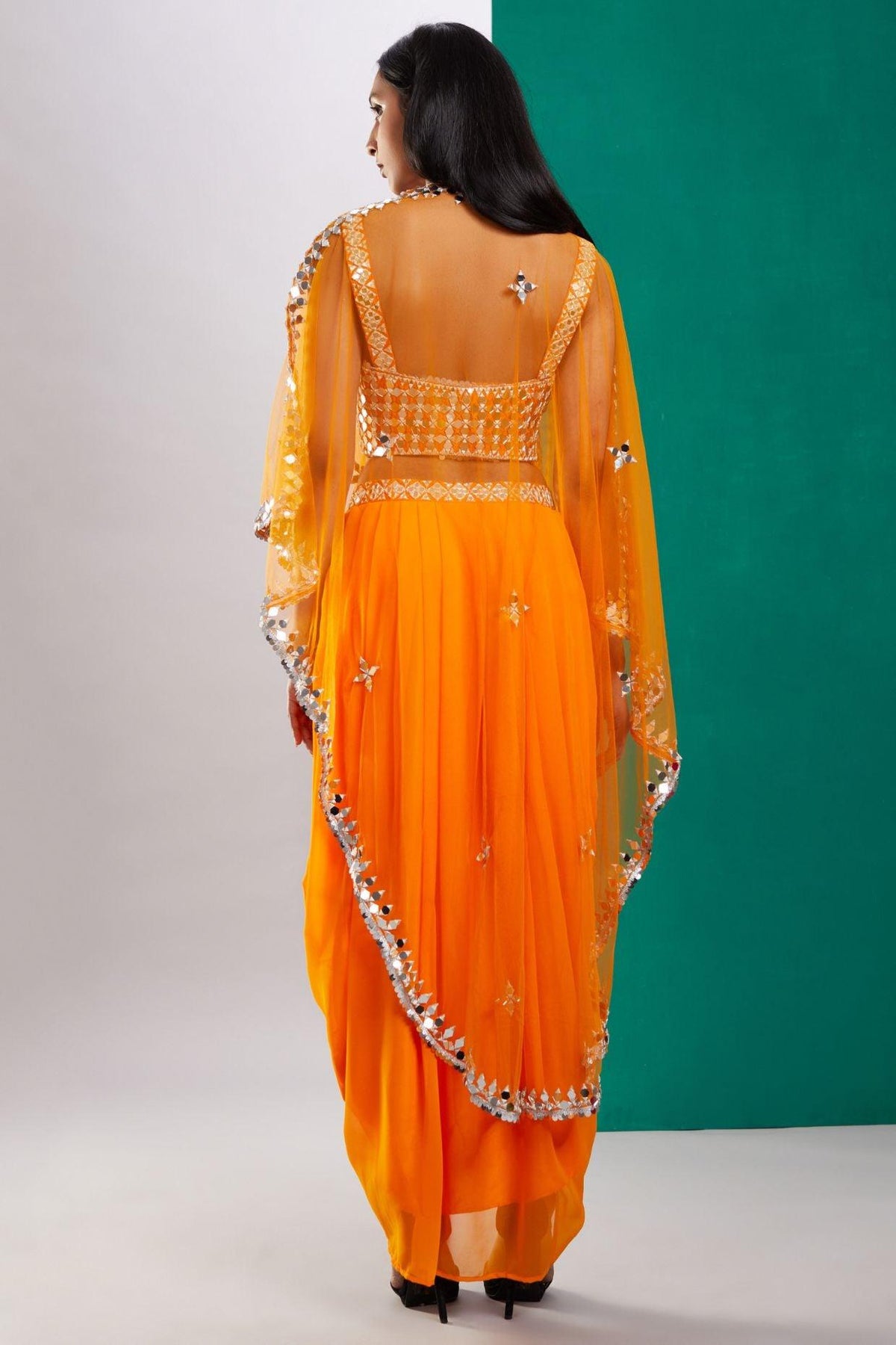 Orange Mirror Cape Set - Preeti s kapoor