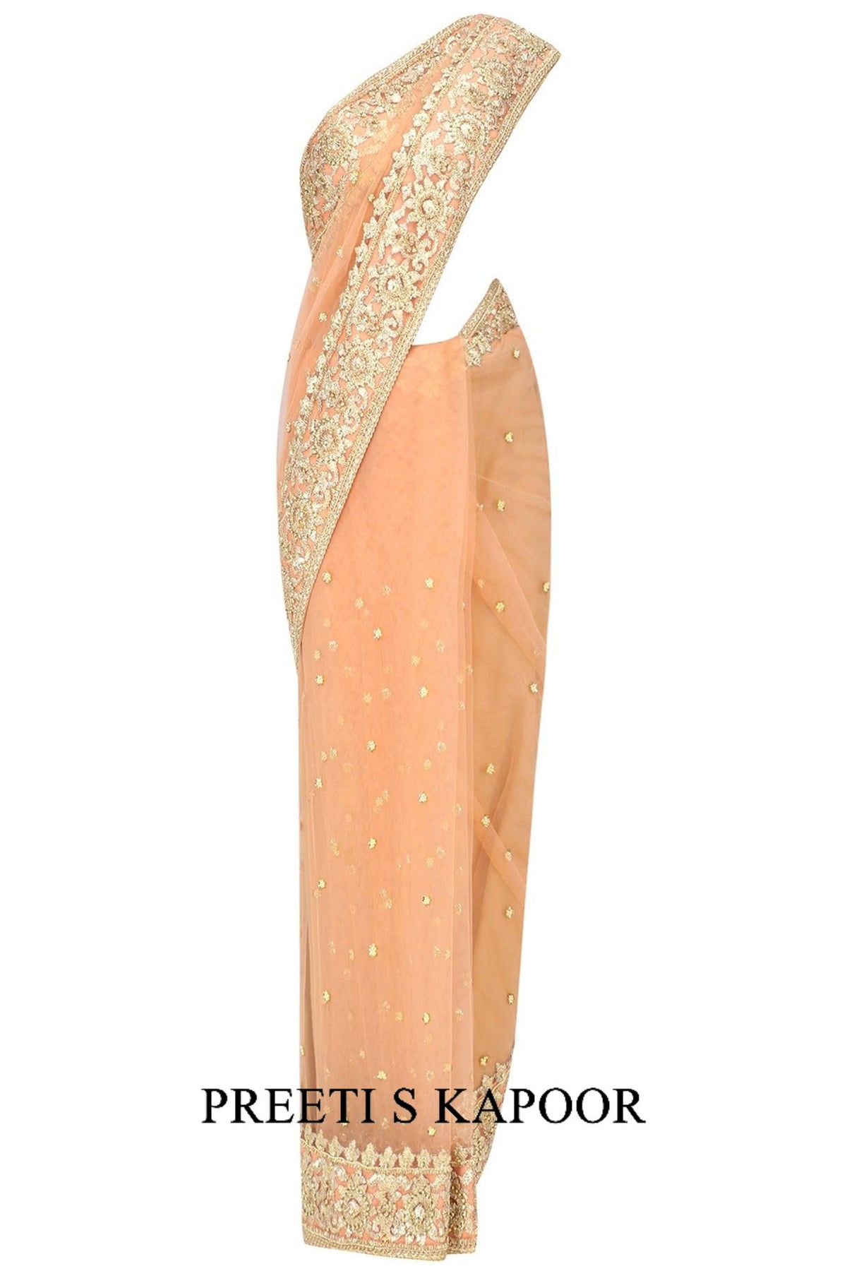Peach Gota Patti Embellished Saree - Preeti s kapoor