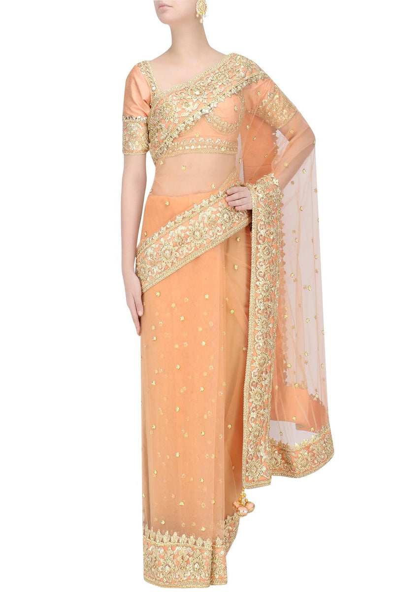 Peach Gota Patti Embellished Saree - Preeti s kapoor