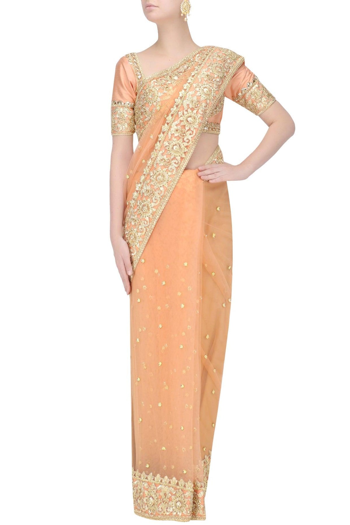 Peach Gota Patti Embellished Saree - Preeti s kapoor