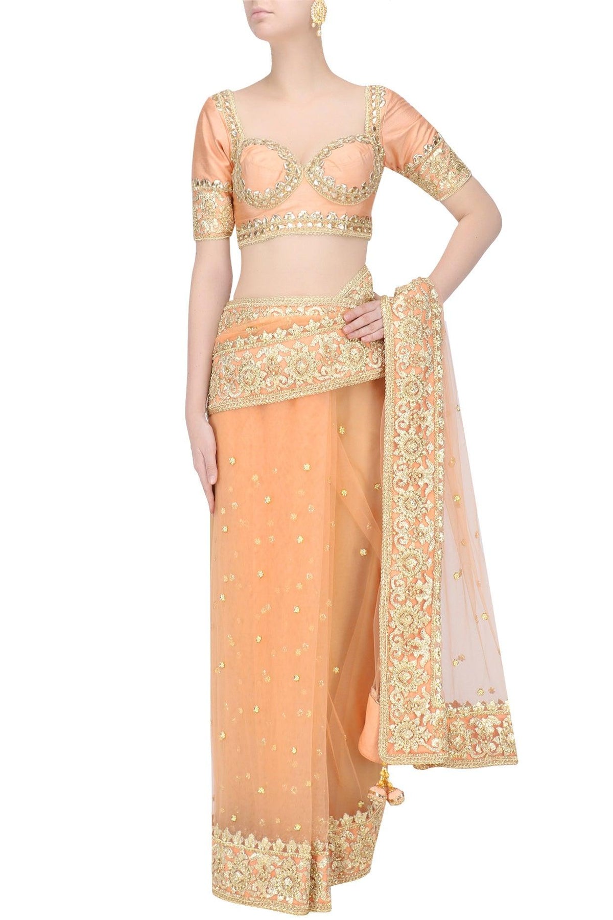 Peach Gota Patti Embellished Saree - Preeti s kapoor