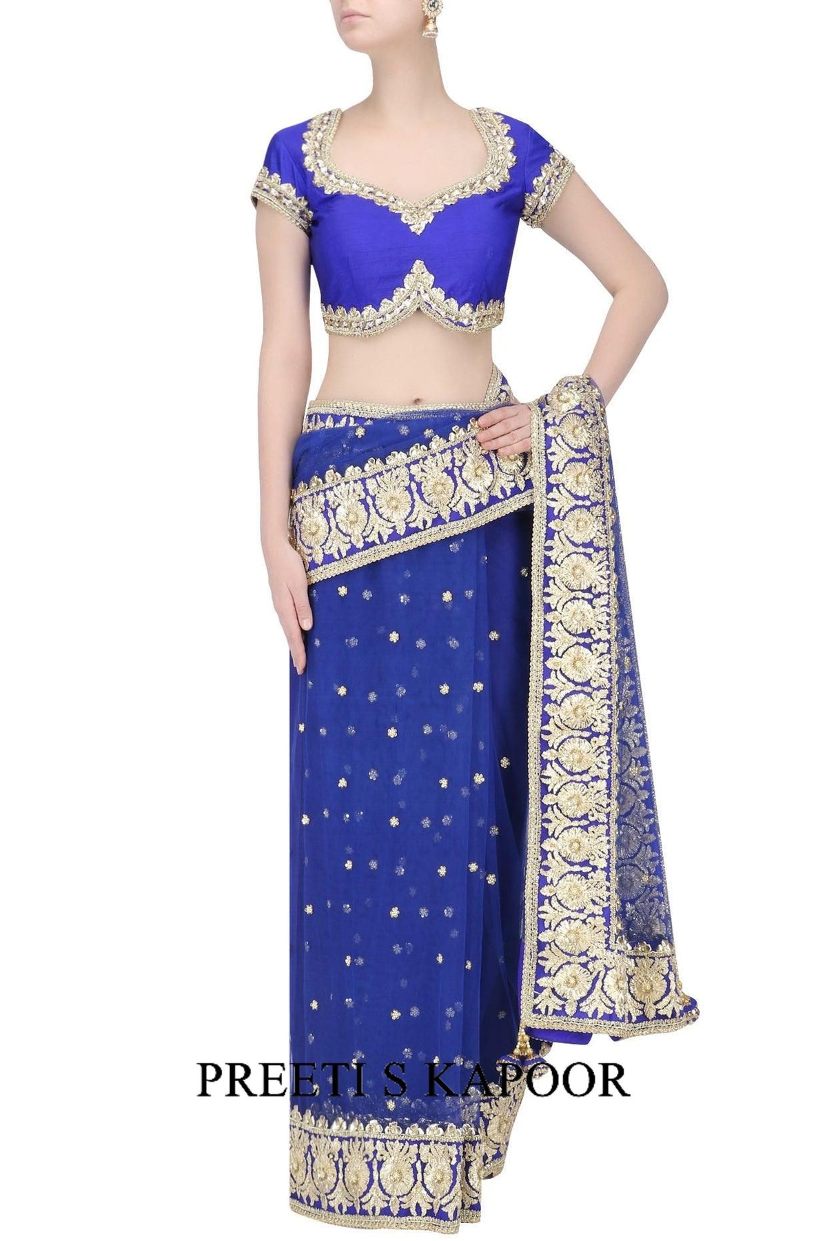 Blue Gota Patti Embellished Saree - Preeti s kapoor