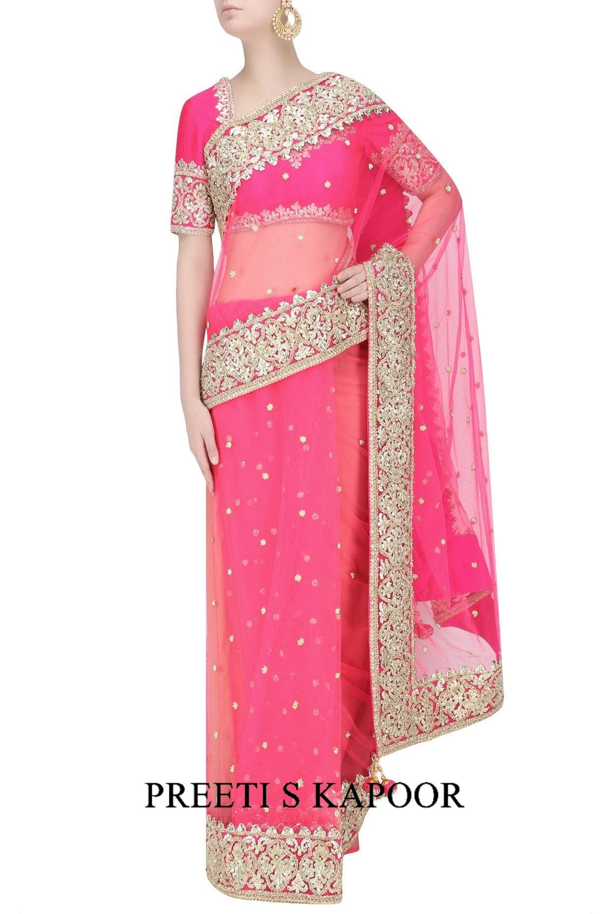 Fuchsia Gota Patti Embellished Saree - Preeti s kapoor