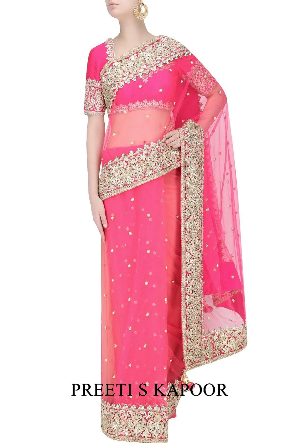 Fuchsia Gota Patti Embellished Saree