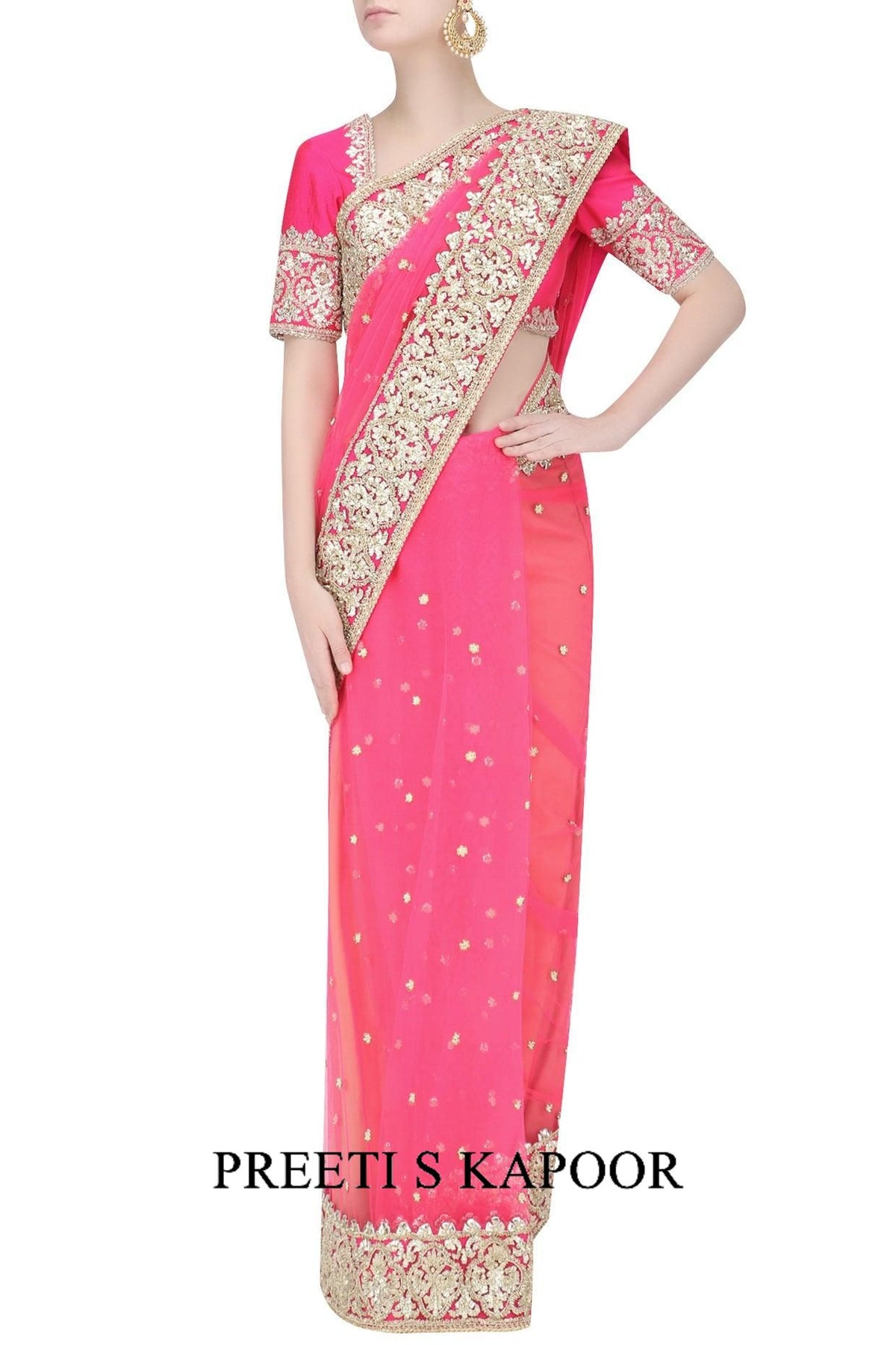 Fuchsia Gota Patti Embellished Saree - Preeti s kapoor