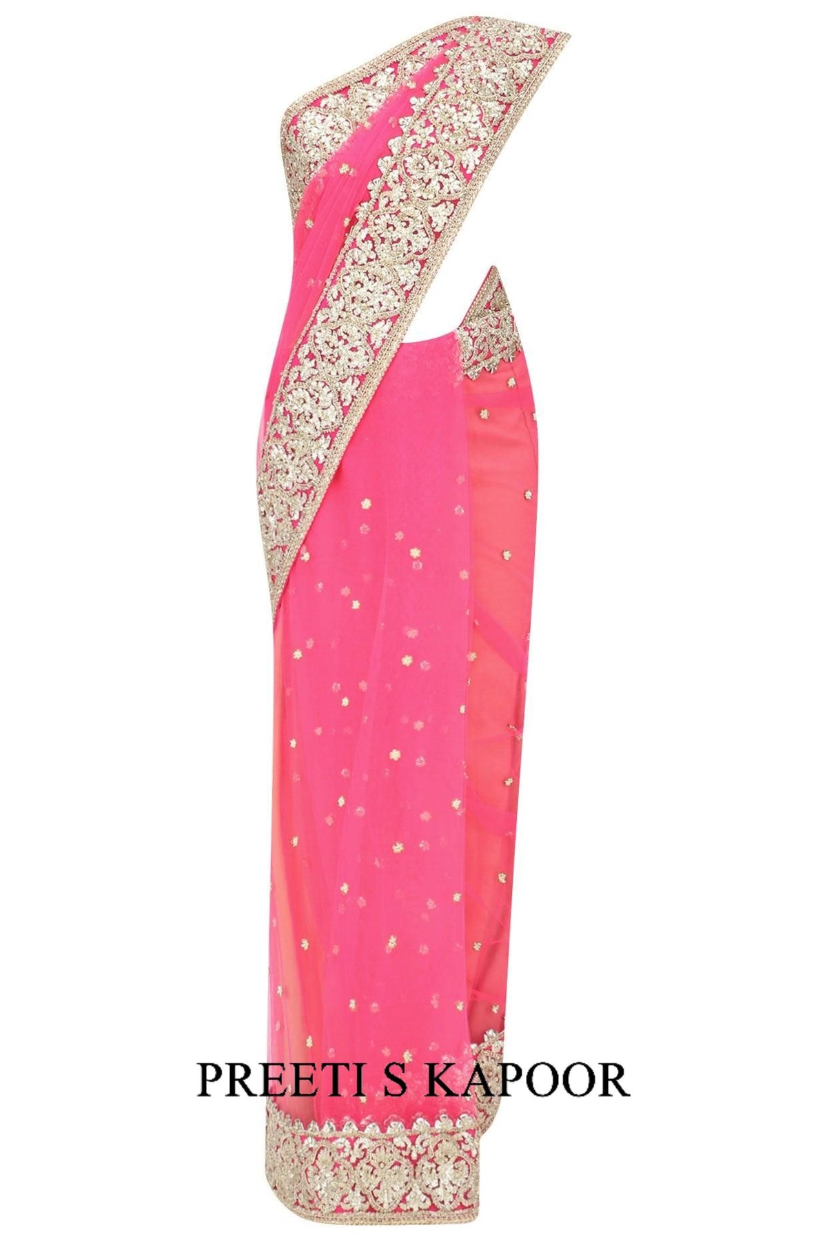 Fuchsia Gota Patti Embellished Saree - Preeti s kapoor