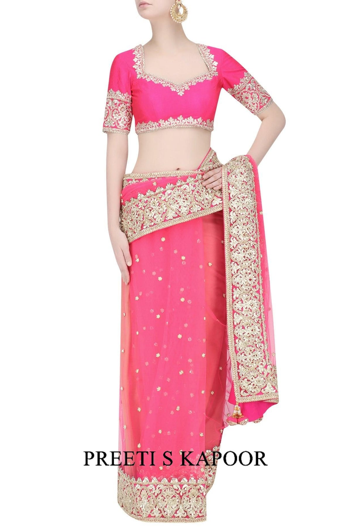 Fuchsia Gota Patti Embellished Saree - Preeti s kapoor