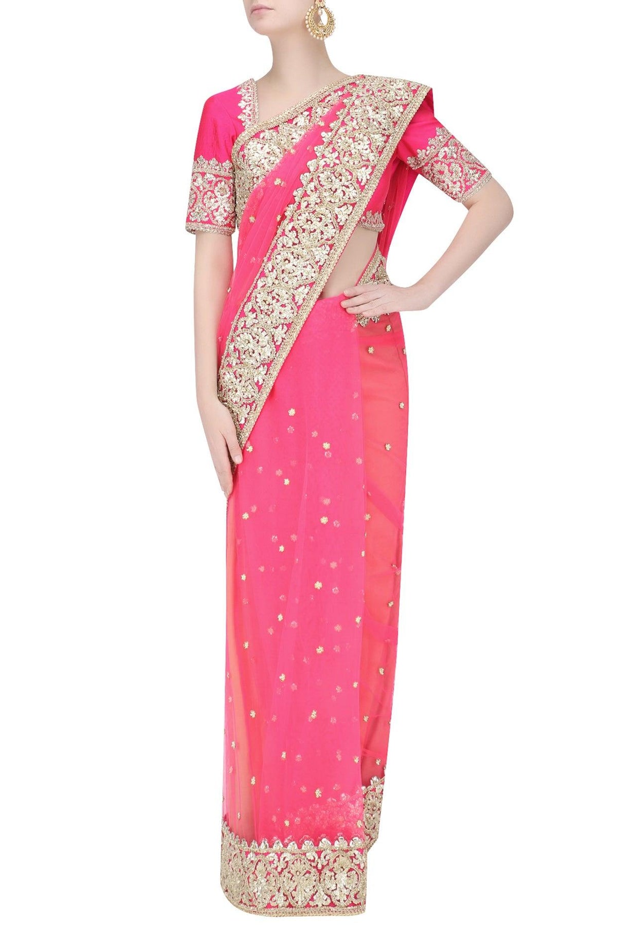 Fuchsia Gota Patti Embellished Saree - Preeti s kapoor