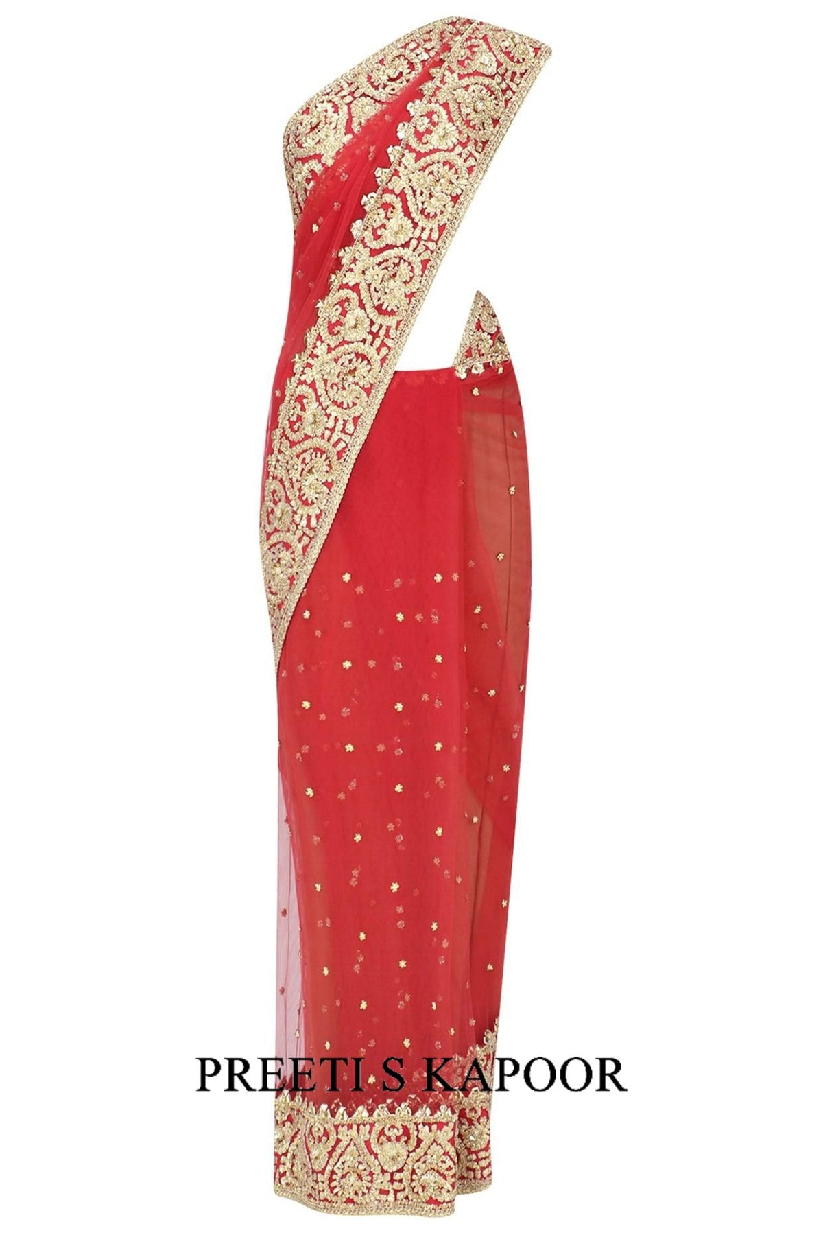 Red Gota Patti Embellished Saree - Preeti s kapoor