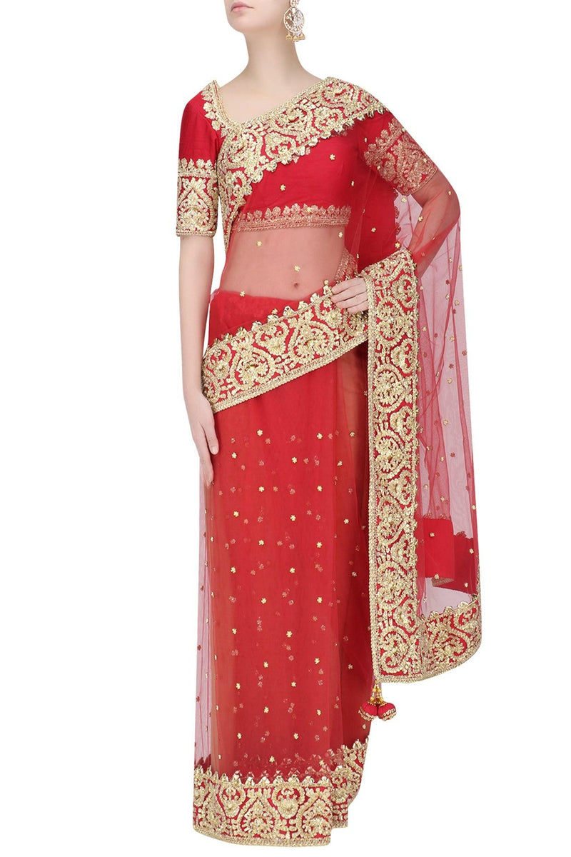 Red Gota Patti Embellished Saree - Preeti s kapoor