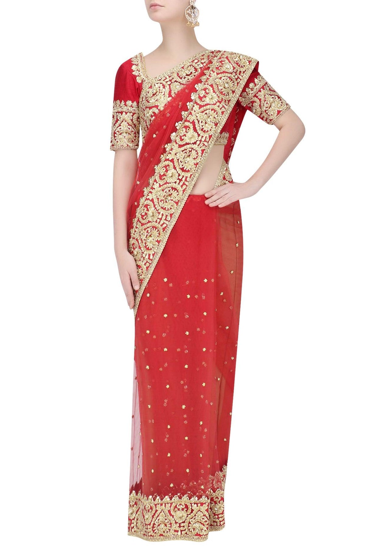 Red Gota Patti Embellished Saree - Preeti s kapoor