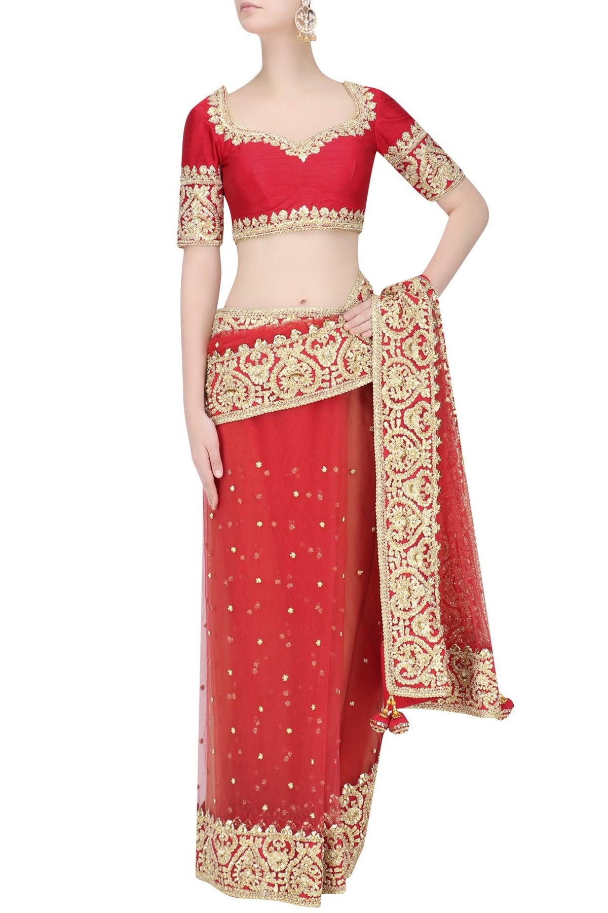 Red Gota Patti Embellished Saree - Preeti s kapoor