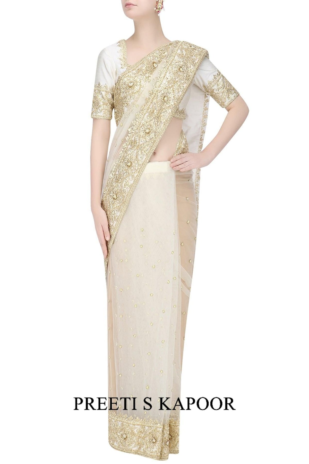 Off White Gota Patti Embellished Saree - Preeti s kapoor