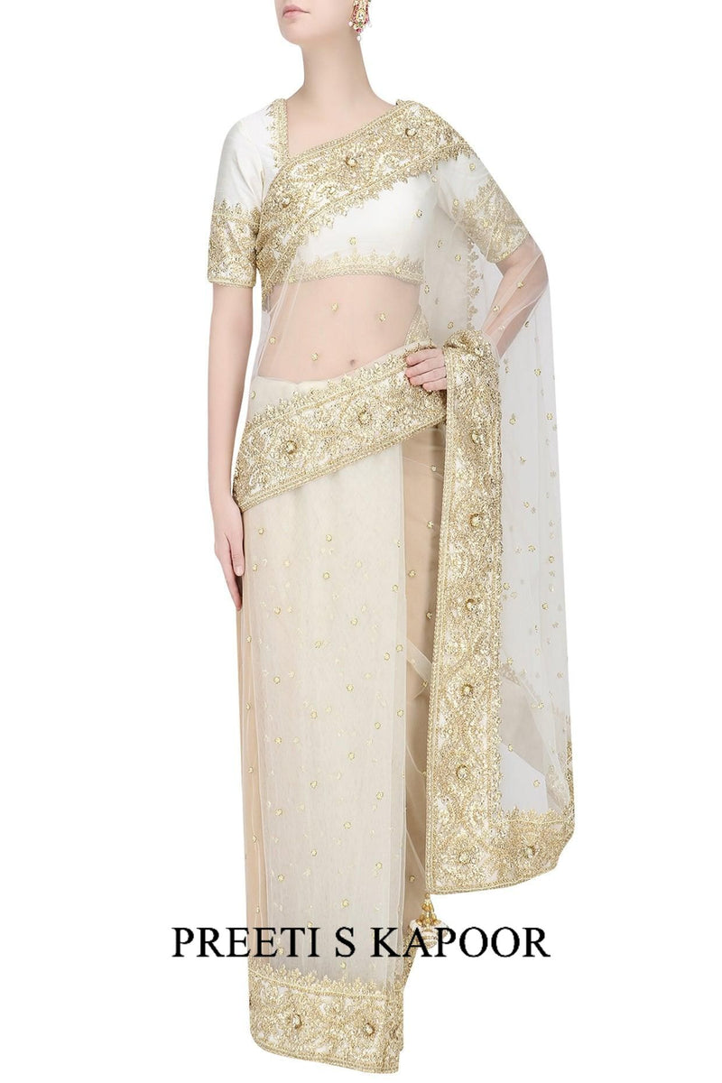 Off White Gota Patti Embellished Saree - Preeti s kapoor