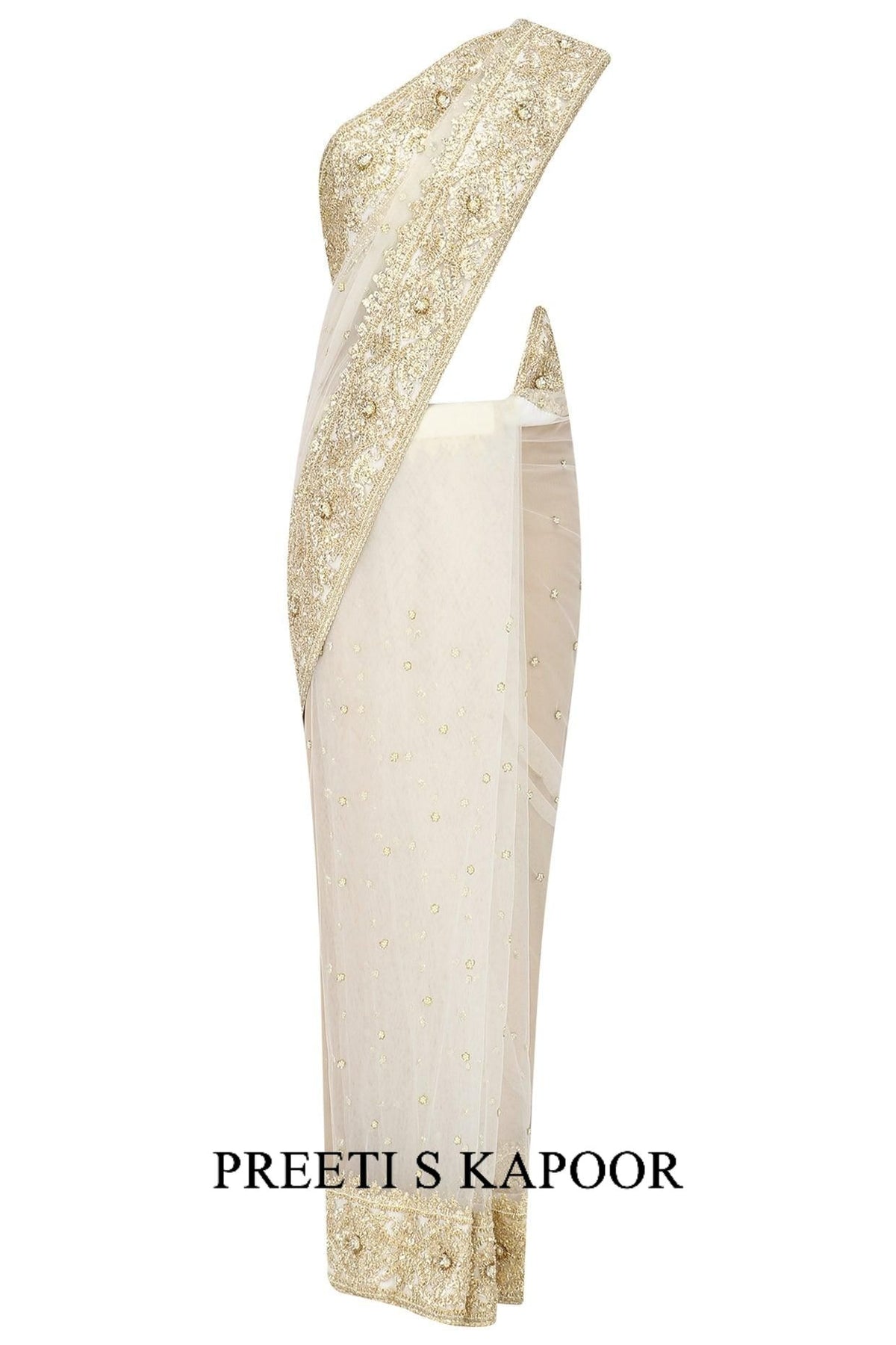 Off White Gota Patti Embellished Saree - Preeti s kapoor