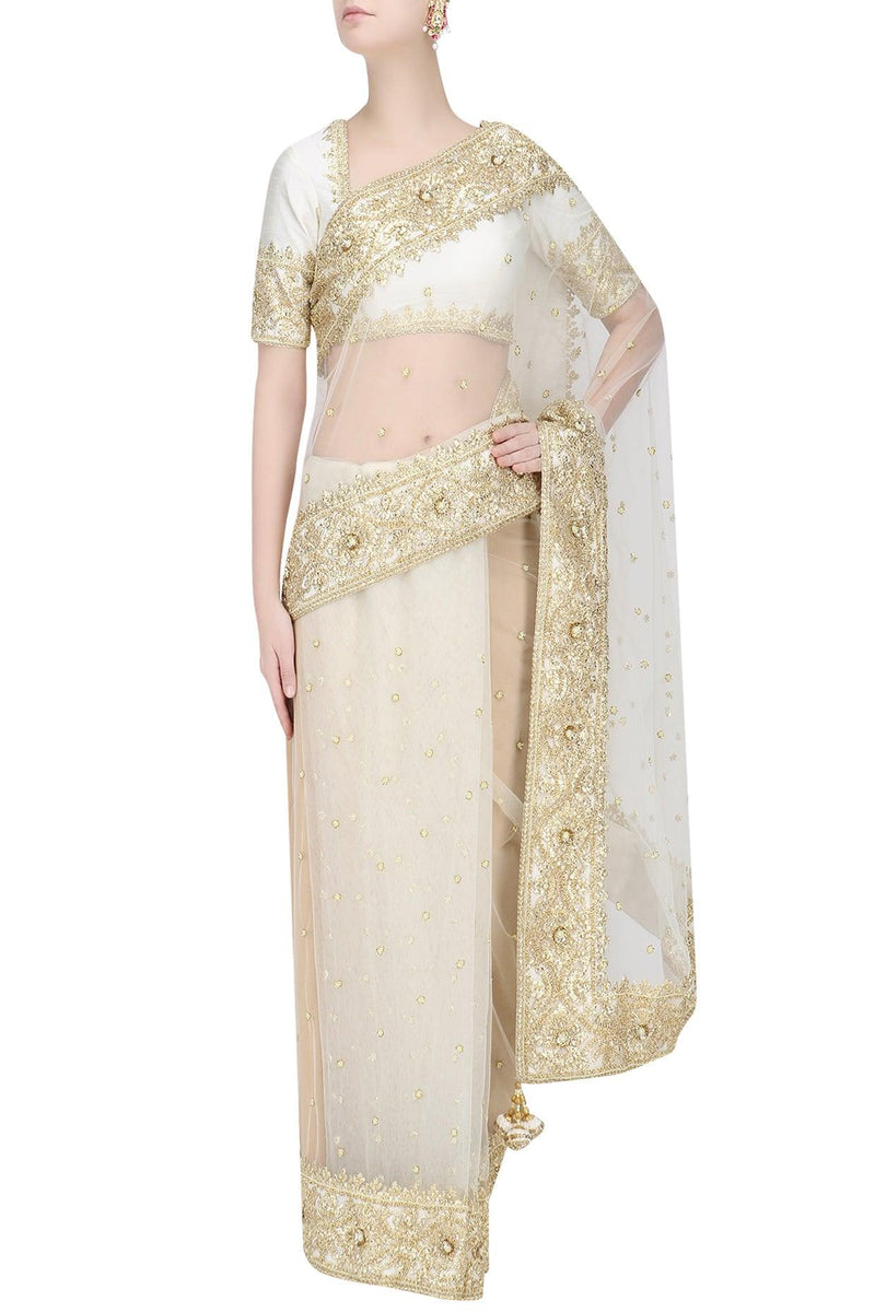 Off White Gota Patti Embellished Saree - Preeti s kapoor