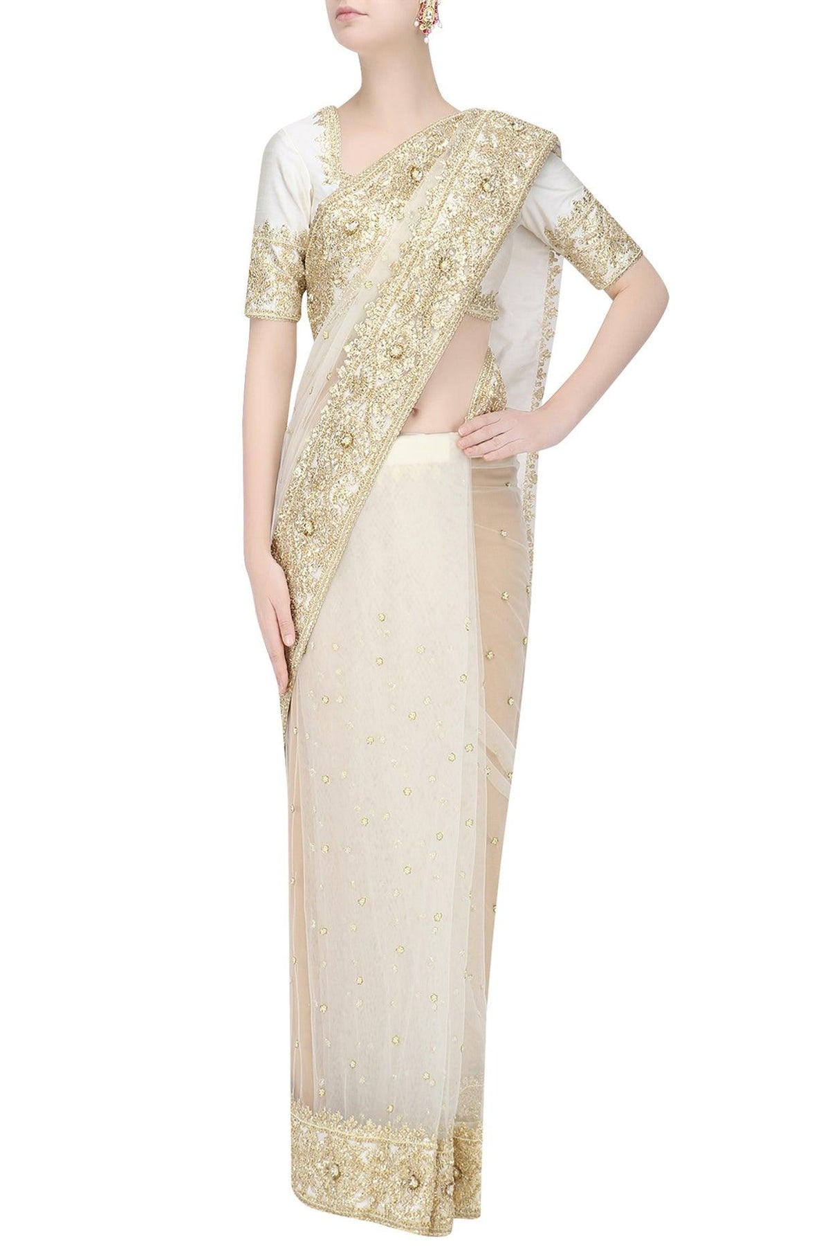 Off White Gota Patti Embellished Saree - Preeti s kapoor