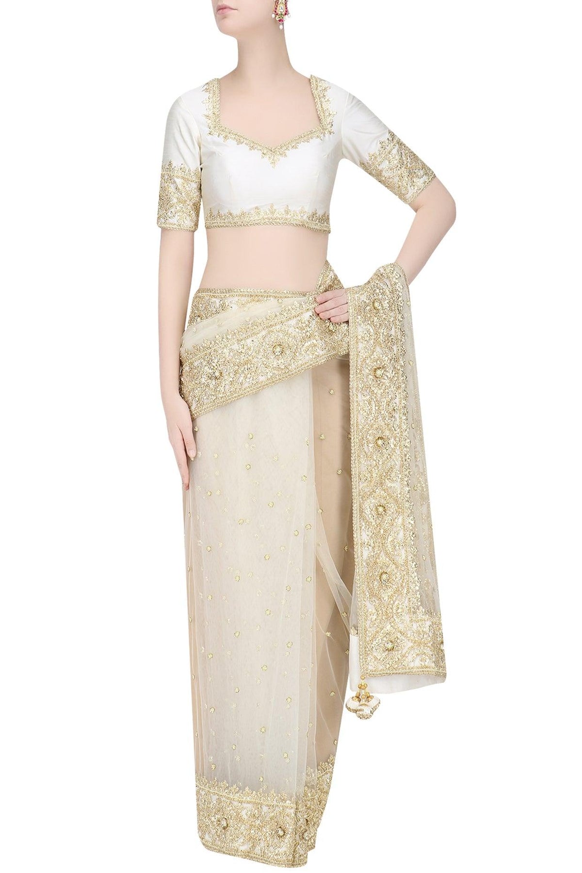 Off White Gota Patti Embellished Saree - Preeti s kapoor