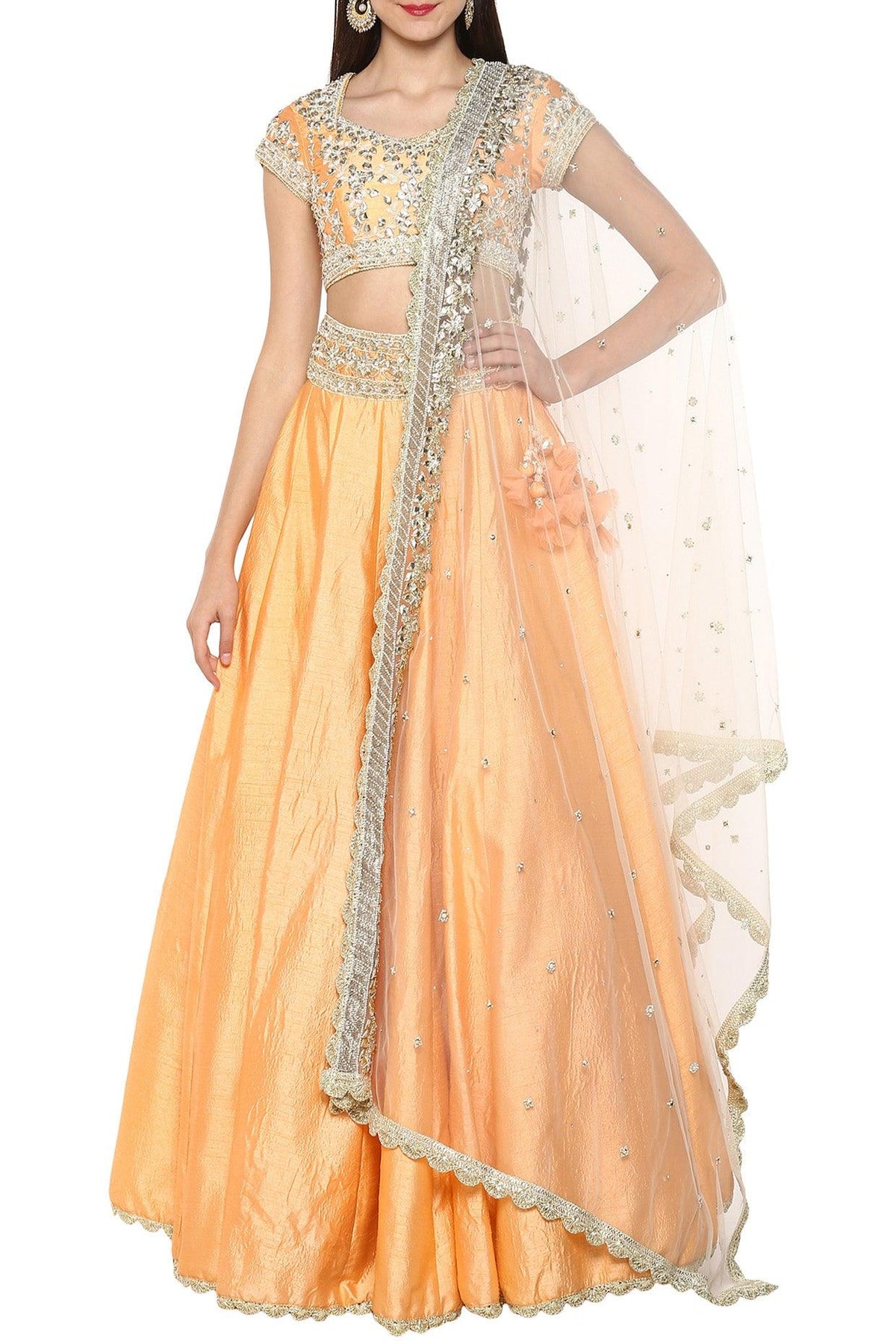 Peach Handcrafted Embroidered Lehenga Set - Preeti s kapoor