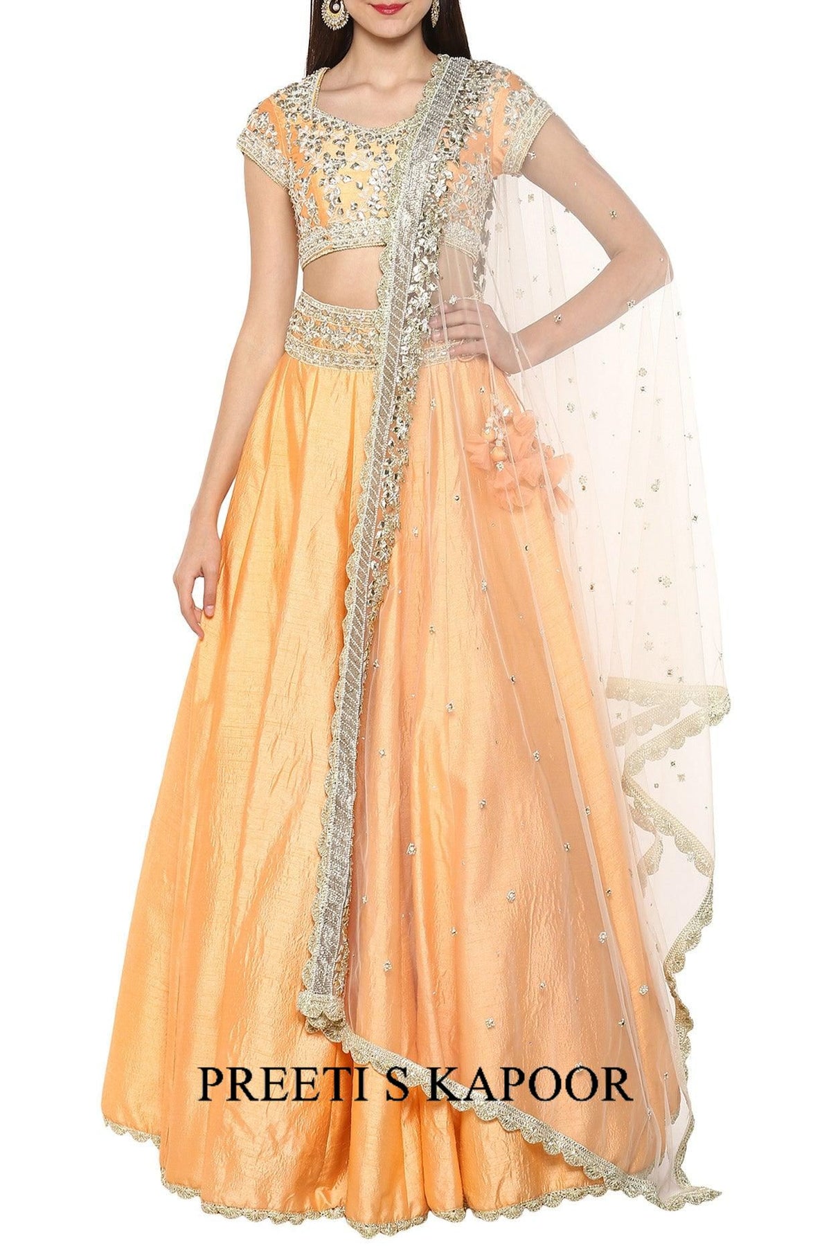 Peach Handcrafted Embroidered Lehenga Set - Preeti s kapoor