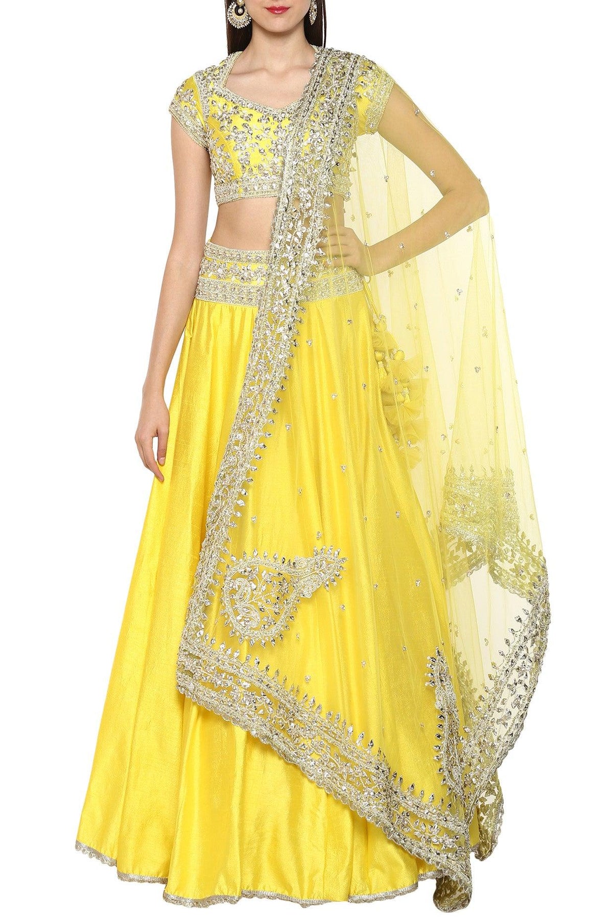 Bright Yellow Handcrafted Embroidered Lehenga Set - Preeti s kapoor
