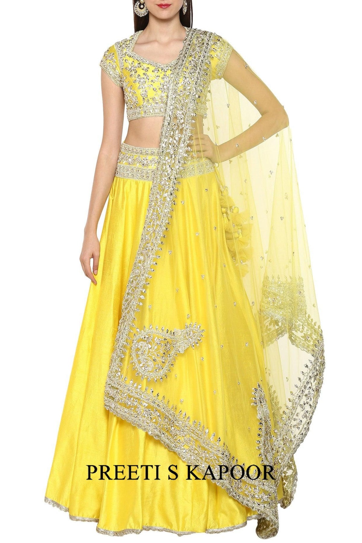 Bright Yellow Handcrafted Embroidered Lehenga Set - Preeti s kapoor