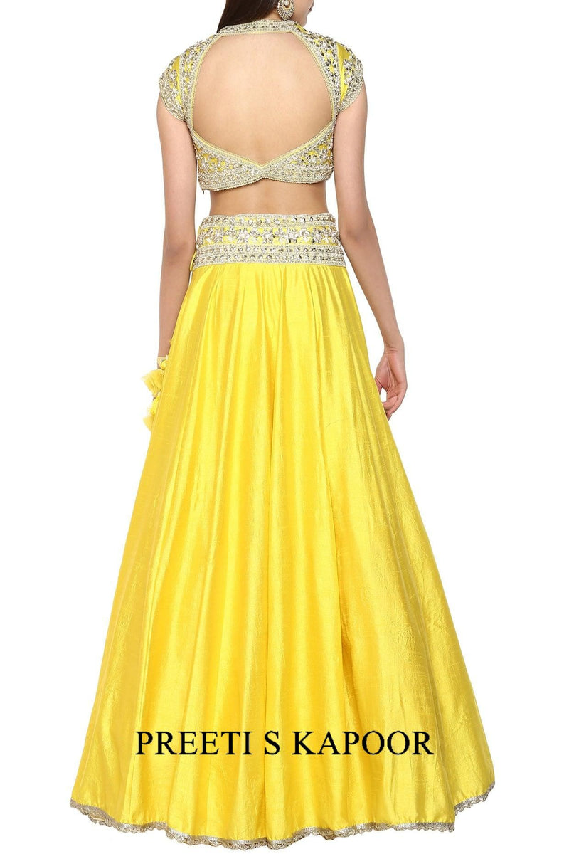 Bright Yellow Handcrafted Embroidered Lehenga Set - Preeti s kapoor