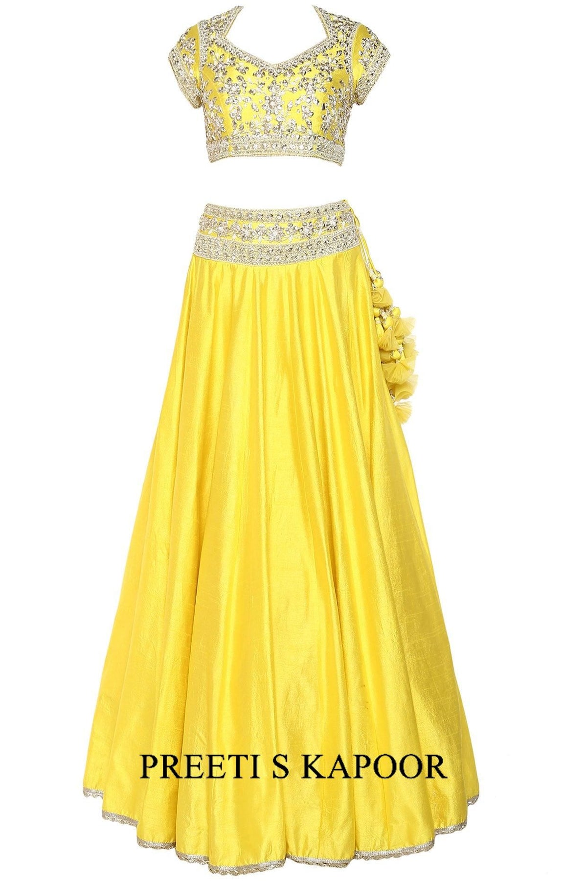 Bright Yellow Handcrafted Embroidered Lehenga Set - Preeti s kapoor
