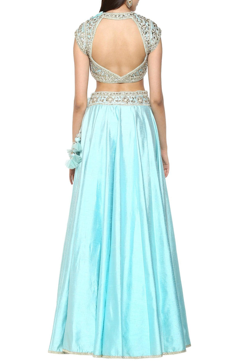 Sky Blue Handcrafted Embroidered Lehenga Set - Preeti s kapoor