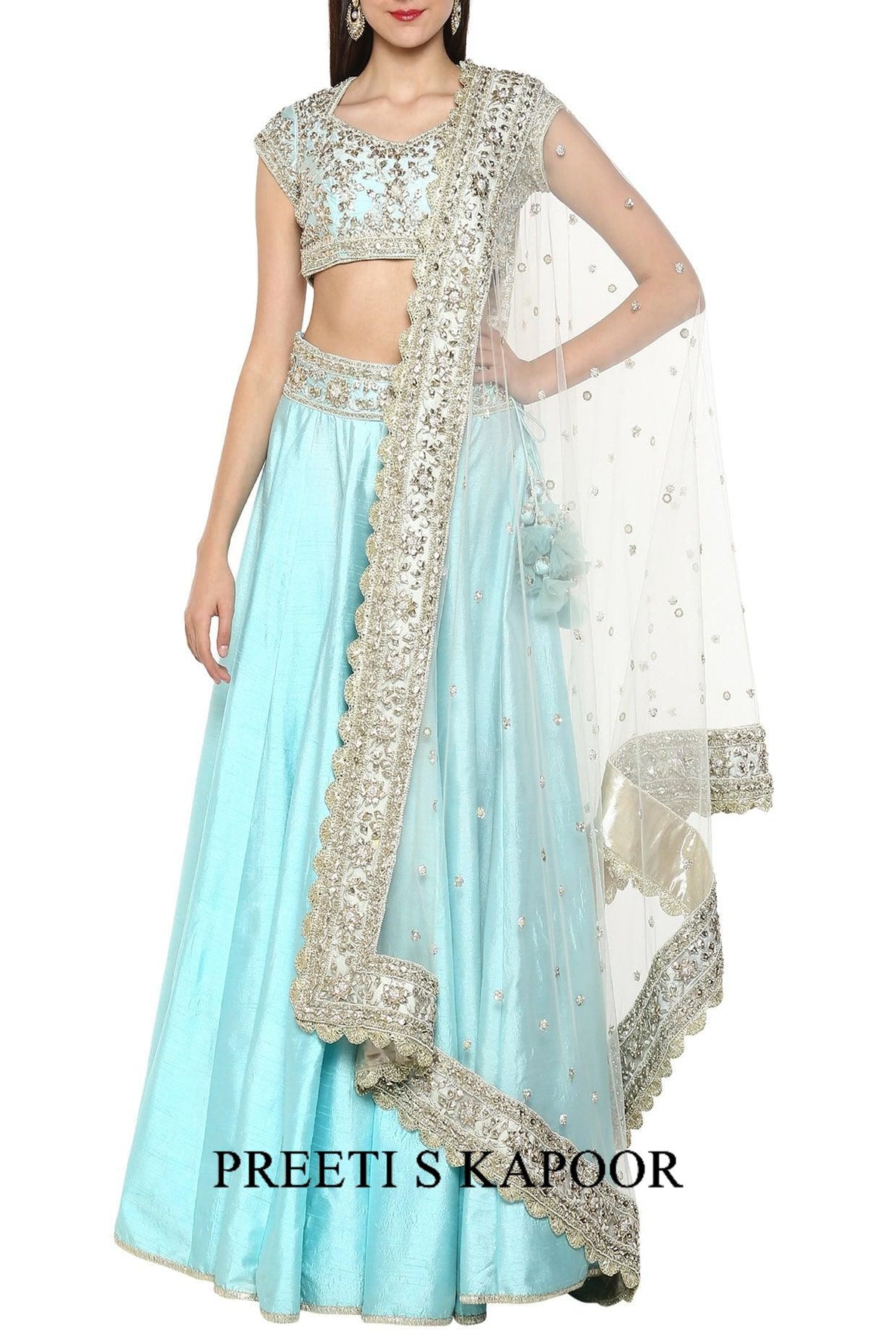 Sky Blue Handcrafted Embroidered Lehenga Set - Preeti s kapoor