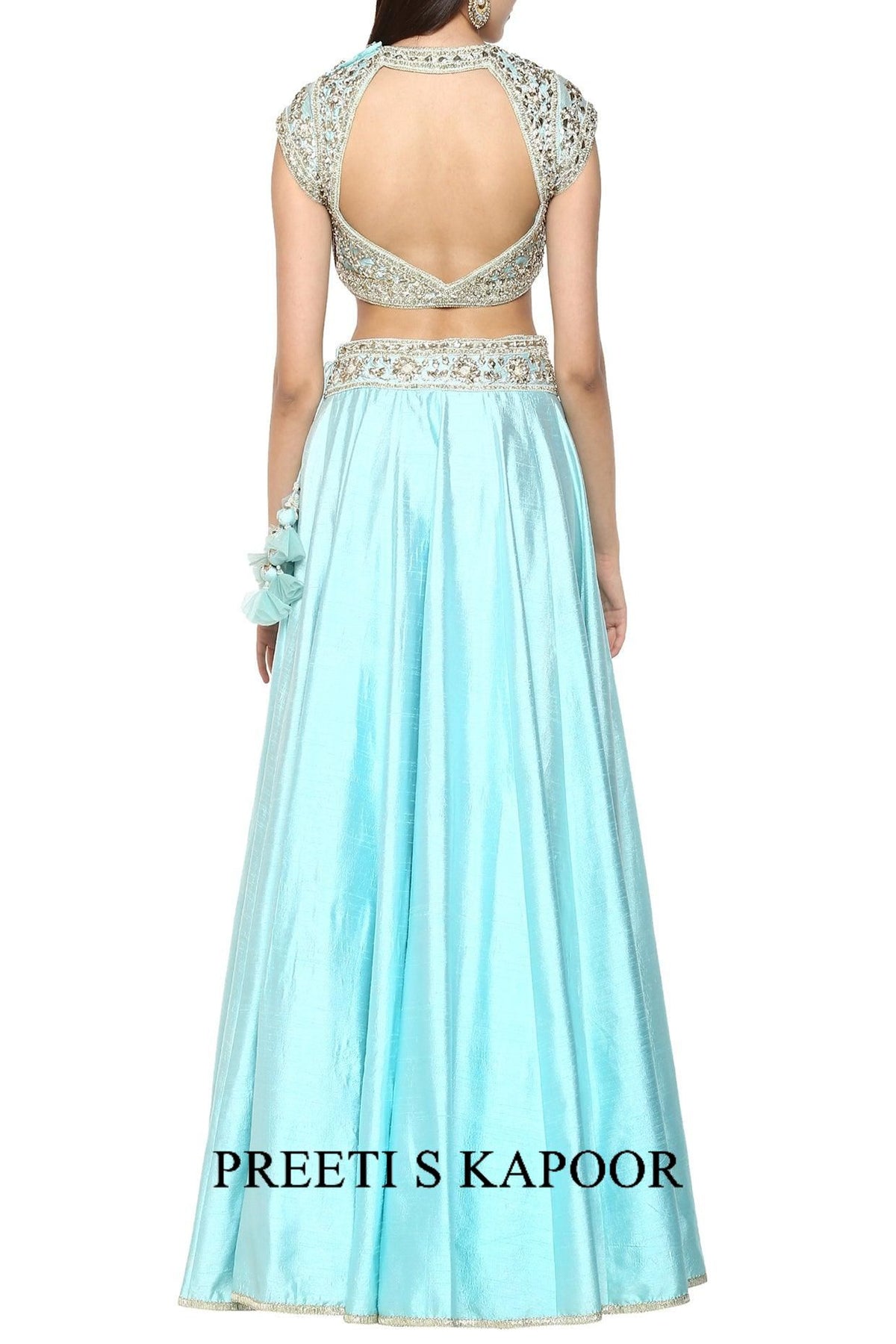Sky Blue Handcrafted Embroidered Lehenga Set - Preeti s kapoor