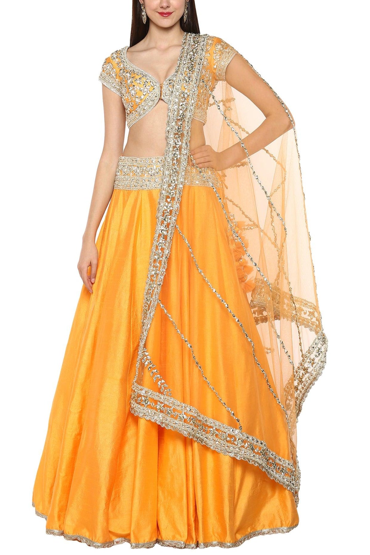 Orange Handcrafted Embroidered Lehenga Set - Preeti s kapoor
