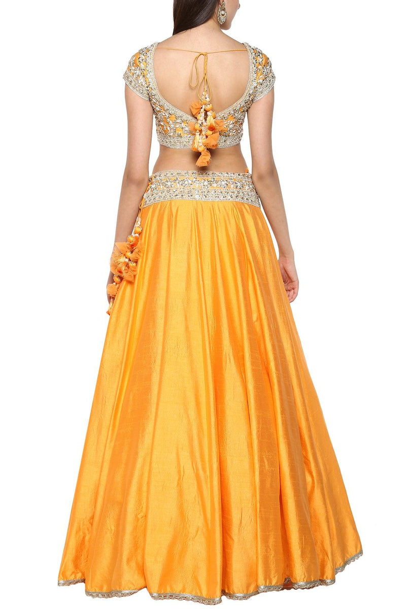 Orange Handcrafted Embroidered Lehenga Set - Preeti s kapoor