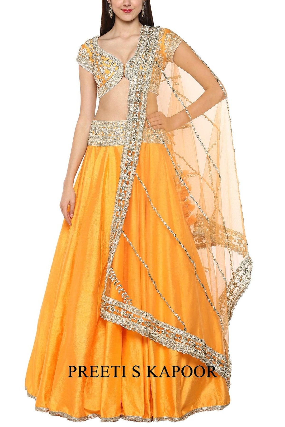 Orange Handcrafted Embroidered Lehenga Set - Preeti s kapoor