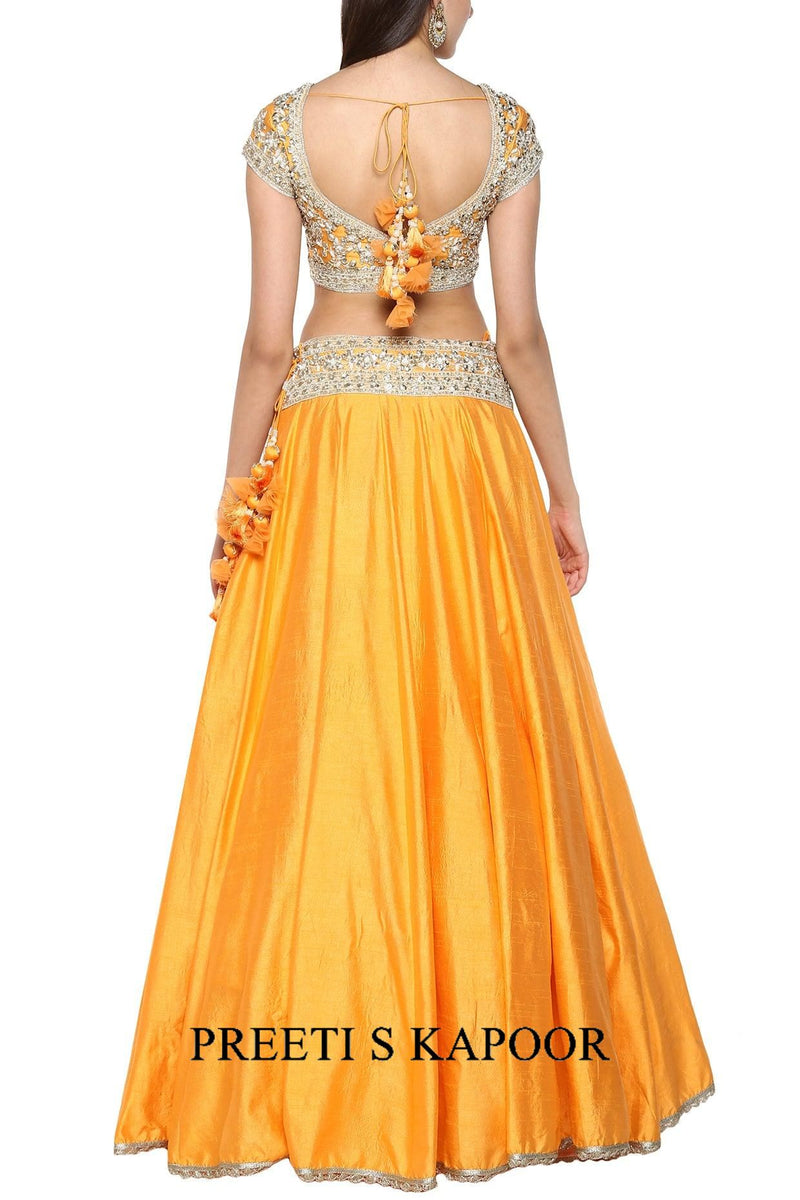 Orange Handcrafted Embroidered Lehenga Set - Preeti s kapoor
