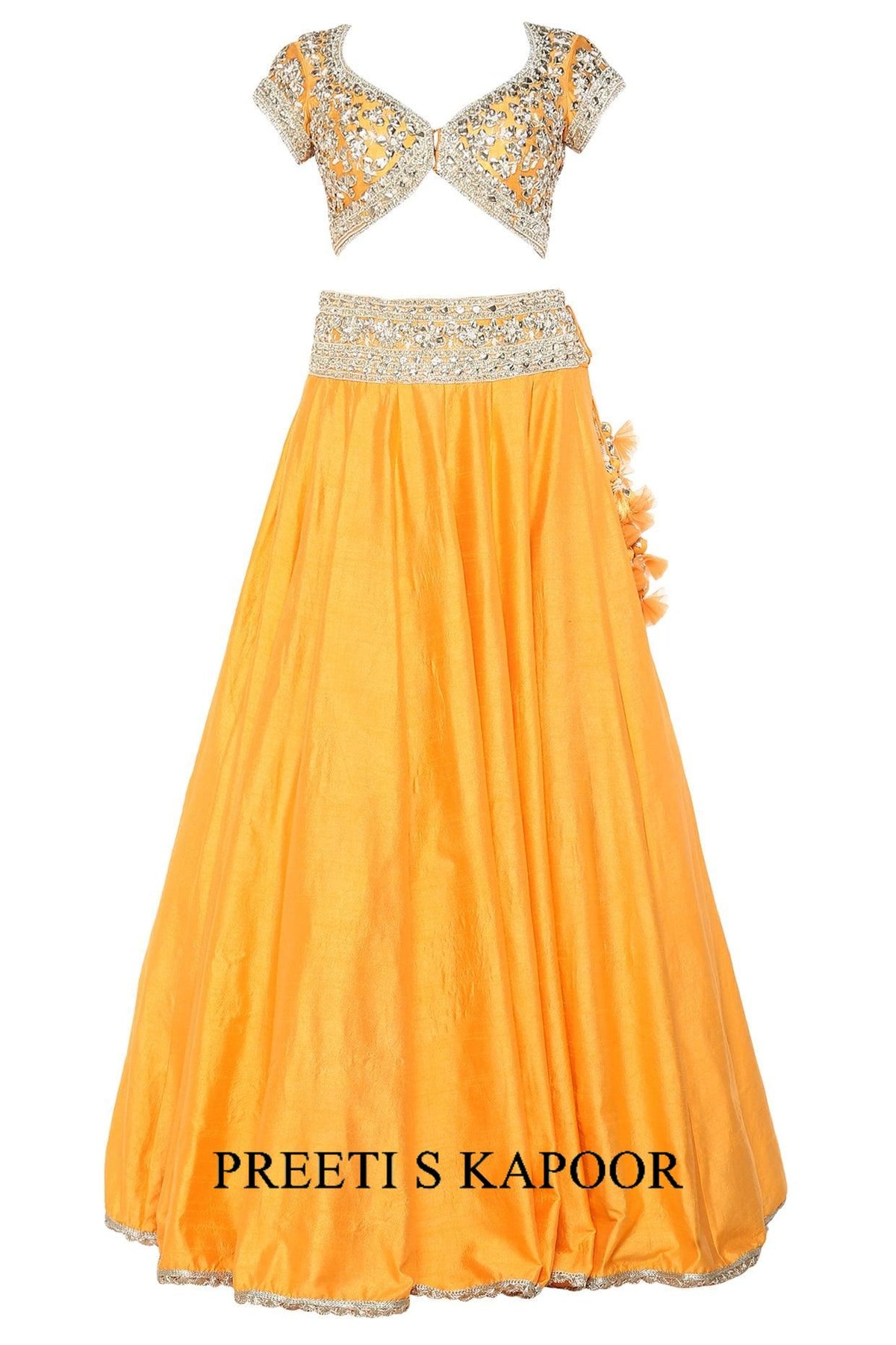 Orange Handcrafted Embroidered Lehenga Set - Preeti s kapoor