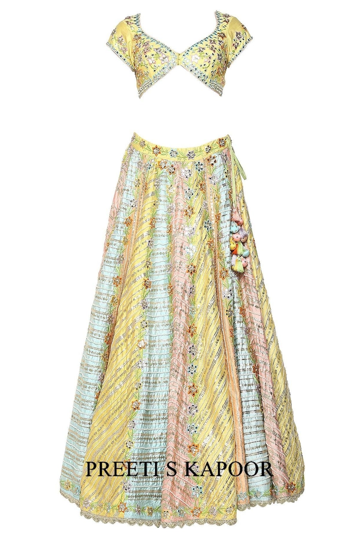 Multi Colored Handcrafted Embroidered Lehenga Set - Preeti s kapoor