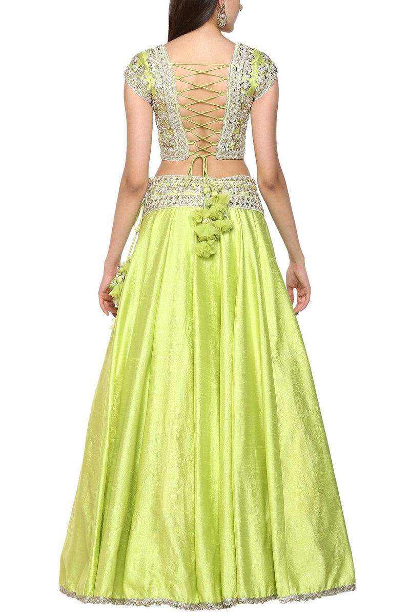 Green Handcrafted Embroidered Lehenga Set - Preeti s kapoor