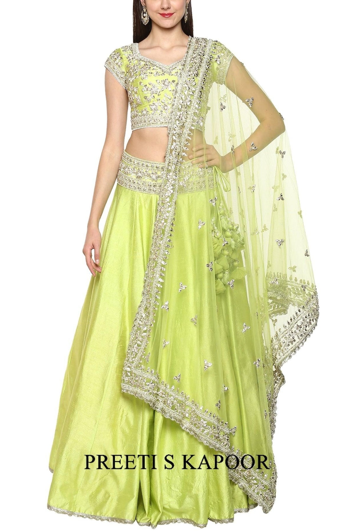 Green Handcrafted Embroidered Lehenga Set - Preeti s kapoor