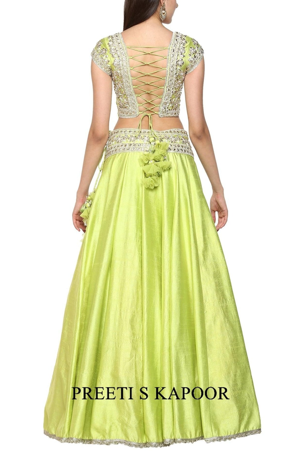 Green Handcrafted Embroidered Lehenga Set - Preeti s kapoor