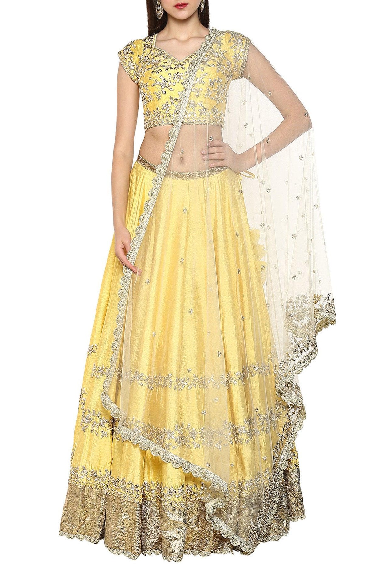 Yellow Handcrafted Embroidered Lehenga Set - Preeti s kapoor