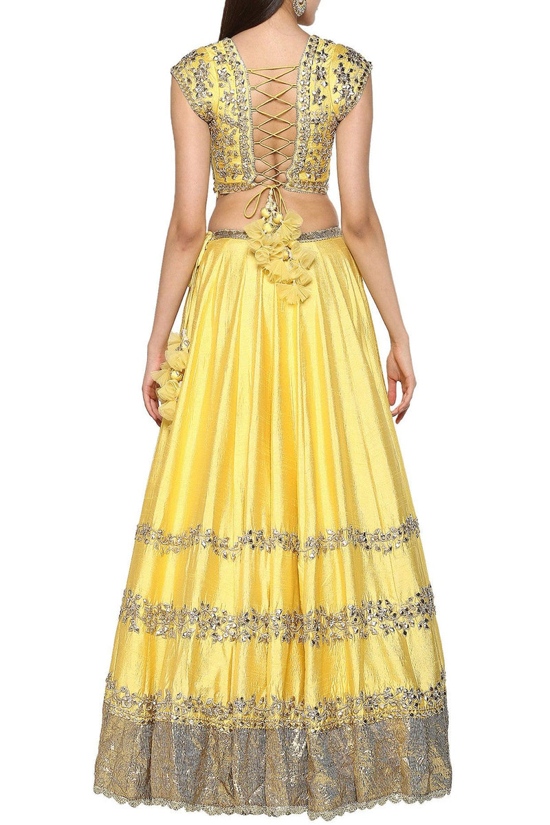 Yellow Handcrafted Embroidered Lehenga Set - Preeti s kapoor