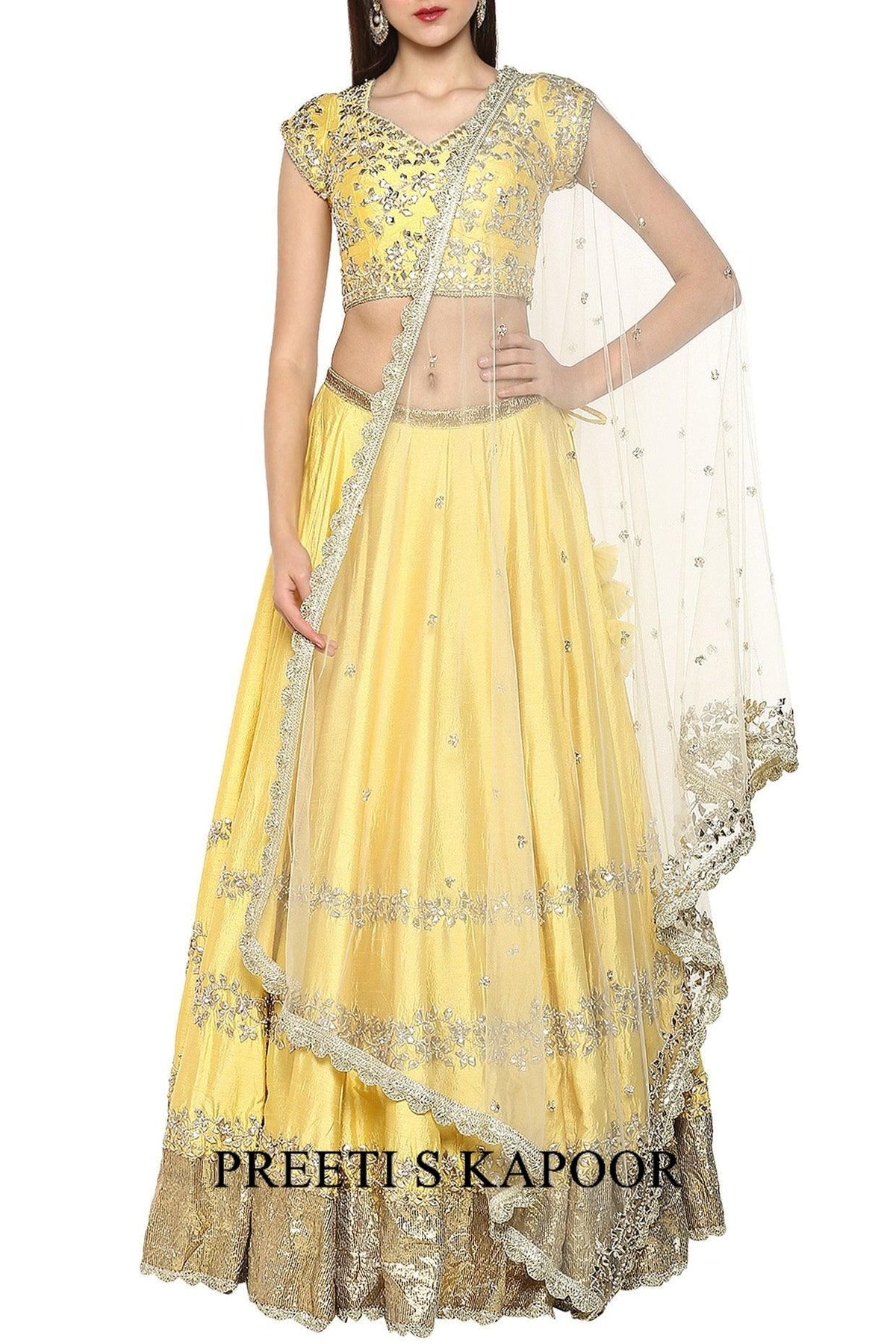 Yellow Handcrafted Embroidered Lehenga Set - Preeti s kapoor