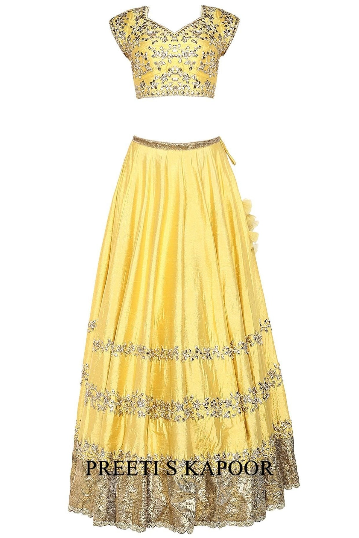 Yellow Handcrafted Embroidered Lehenga Set - Preeti s kapoor