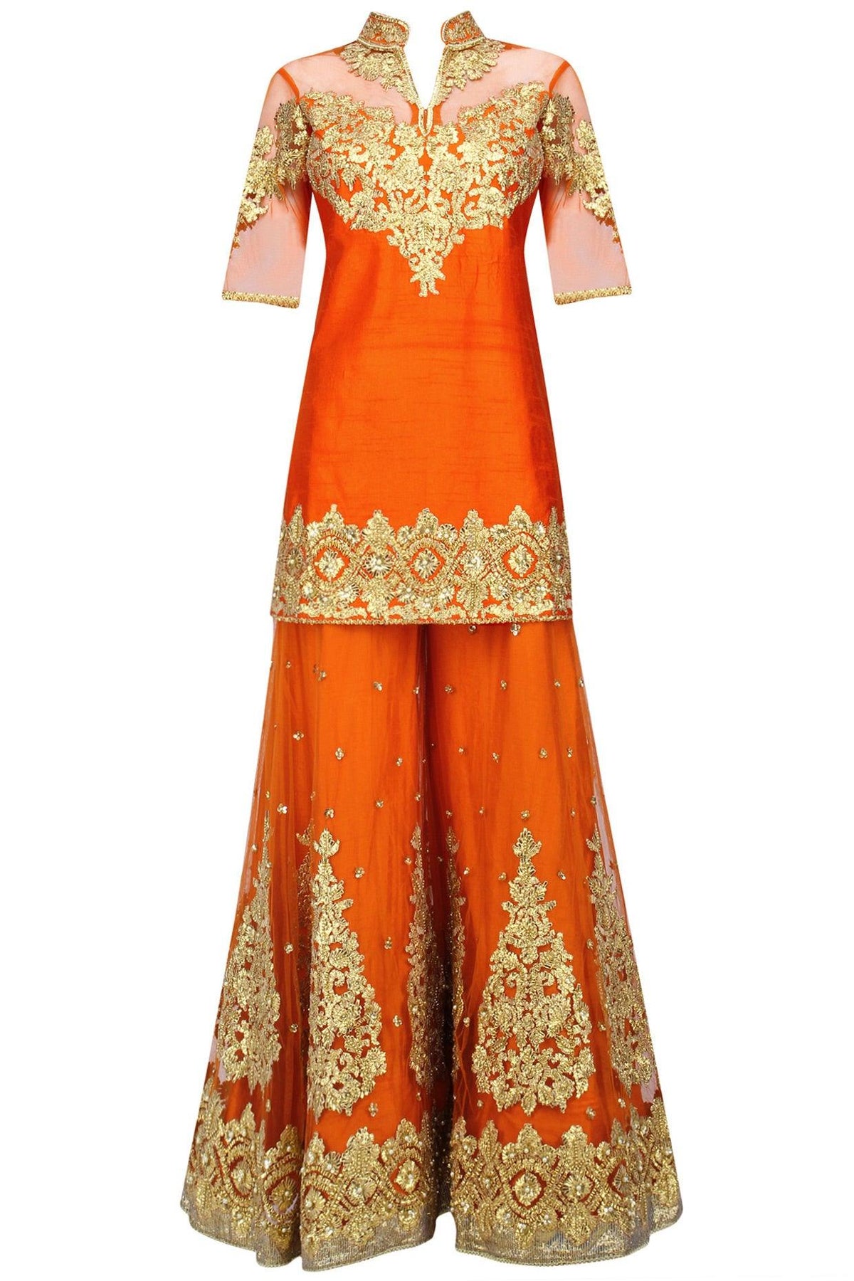 Orange And Gold Embroidered Sharara Set - Preeti s kapoor