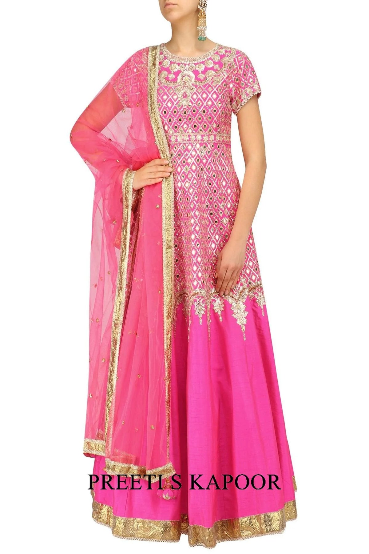 Fuchsia Pink And Gold Anarkali Set - Preeti S Kapoor