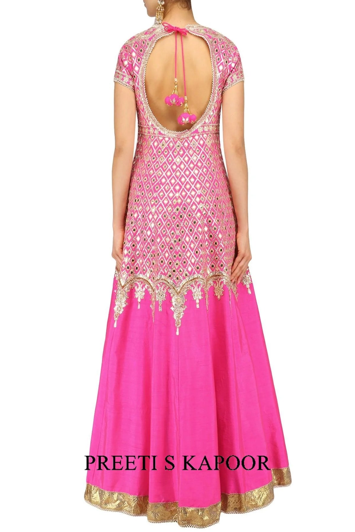 Fuchsia Pink And Gold Anarkali Set - Preeti S Kapoor