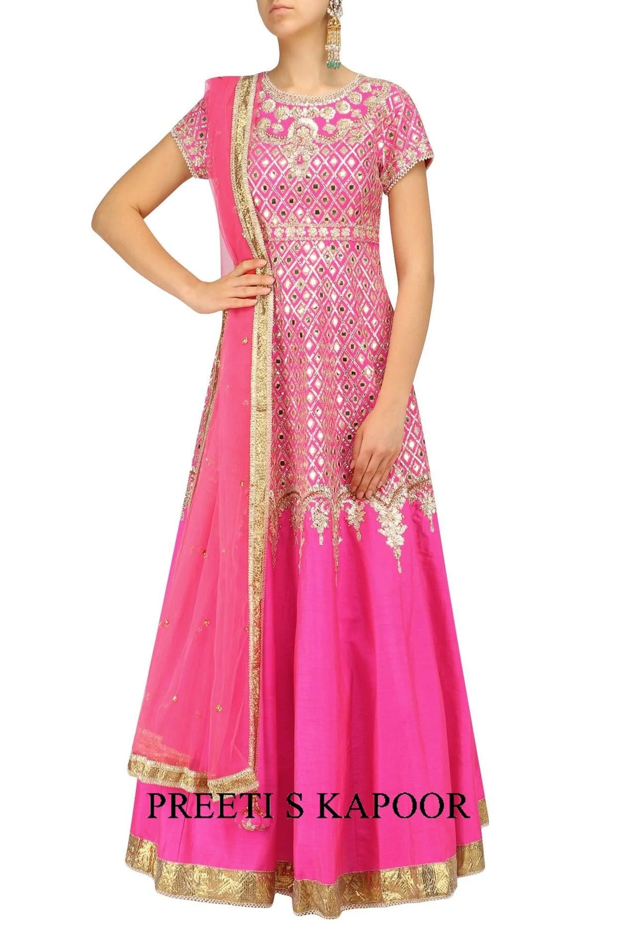 Fuchsia Pink And Gold Anarkali Set - Preeti S Kapoor