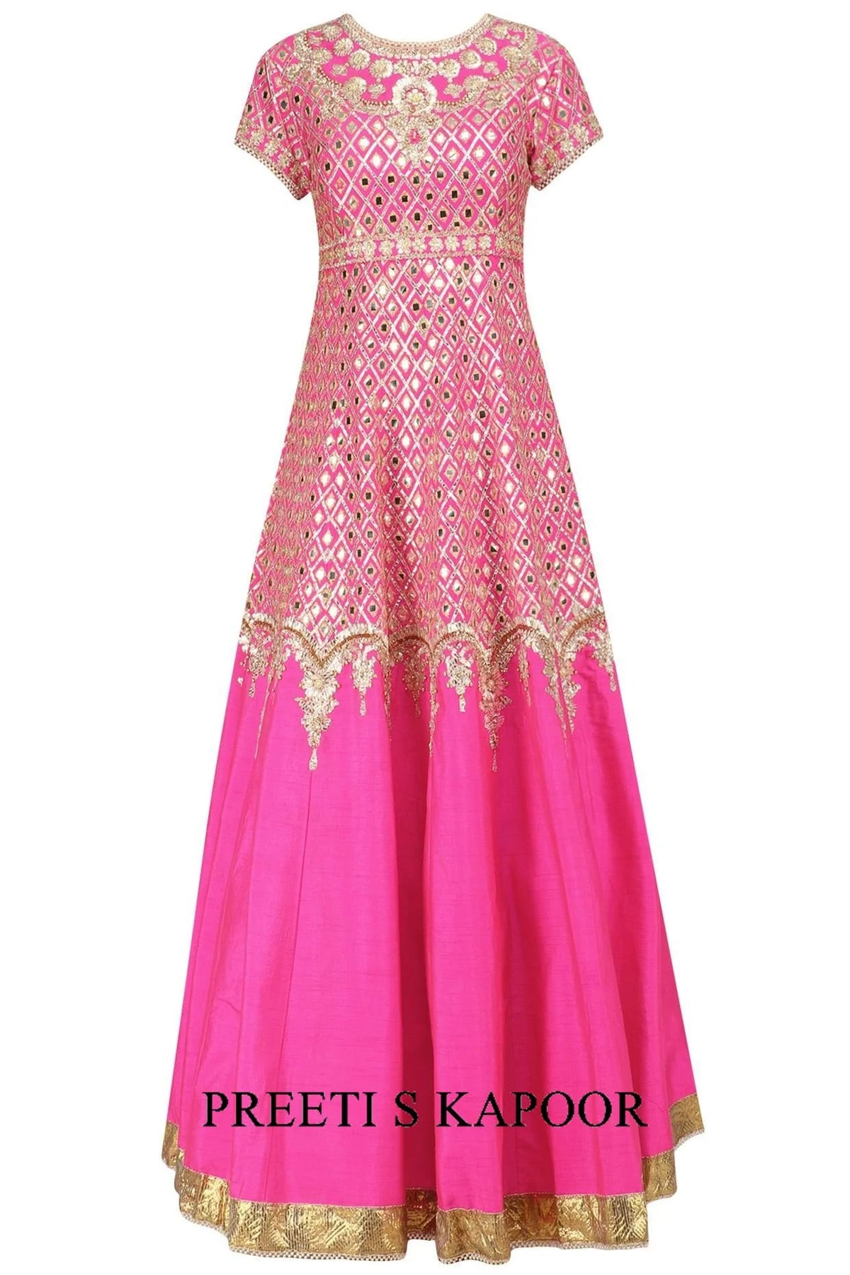 Fuchsia Pink And Gold Anarkali Set - Preeti S Kapoor
